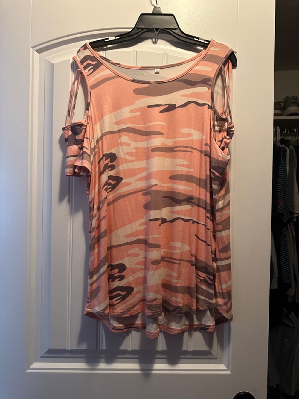 Cold-Shoulder Pink Camo Print Women's Top